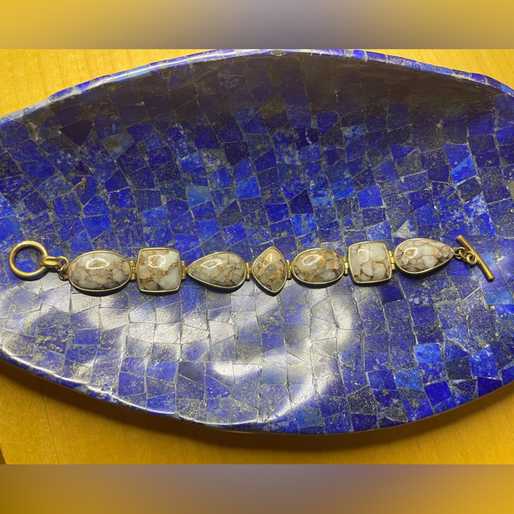 White Turquoise with Bronze Gold Bracelet